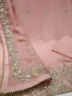 Item Overview ATHARVA Hand Embroidery Salwar Kameez/Pink Crepe Silk Shirt/Gota Patti Chiffon Dupatta/Custom Stitch Unstitch/Anarkali/Gift Dno. CH1839B Fabric: * Shirt - Crepe Silk- Hand Embroidered Neck 2.5 Mts - Beautiful Hand Embroidery * Dupatta: Chiffon Chinnon Dupatta- All over Exclusive Gota Patti Embroidery - 2.5 Mts- Latkans Tassels * Bottom Santoon Silk 2.5 Mts. Excusive Hand Embroidered Party Wear Punjabi Suit. Customization: * Fabrics Customization: Designs Can be made in different Fa Hand Work Embroidery Suits Salwar Kameez, Hand Work Embroidery Dupatta, Neck Line Embroidery Design, Handwork Dupatta, Mandira Wirk, Gota Patti Suits, Dupatta Designs, Patiala Suit Designs, Embroidery Dupatta