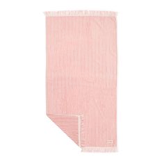 a pink and white striped towel on a white background