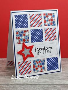 a patriotic card with red, white and blue stars on the front that says freedom isn't free