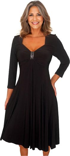 Plus Size Dress | The Black Dress | Made In USA | Funfash Plus Size Black Dresses, 파티 드레스, Empire Waist Dress, Black Long Sleeve Dress, Line Dress, Black Cocktail Dress, 50's Dress, Clothing Women, Empire Waist