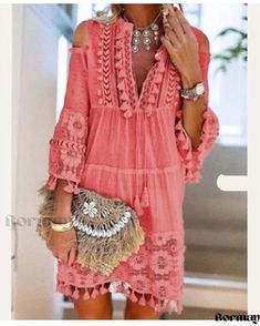 Bormay - Sophisticated Beach Maxi Dress with Exquisite Lace and Chic Fringe Detail Lace Dress Casual, Midi Dress Chic, Lace Dress Boho, Bohemian Summer, 50 Style, Mini Dress Casual, Summer Party Dress, Short Mini Dress, Spring Summer Dress