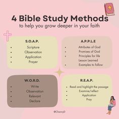 the four bible study method for kids to learn how to read and understand what they are doing