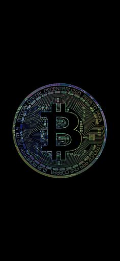 a bitcoin is shown in the middle of a black background with lines and dots