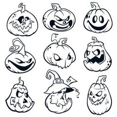 halloween pumpkins with faces drawn in black and white