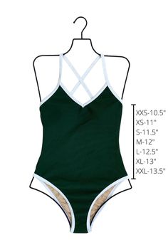 The Fern One Piece Swimsuit is sporty and classic, guaranteed to be your next go-to suit! This forest green one piece features a soft V-neck and a gorgeous open scoop back, with a slightly higher and ultra-flattering leg cut. The Women's dark green one piece is perfect for all the sporty activities! Our favorite detail is the white trim that really makes this swimsuit pop. The straps are adjustable to provide the perfect fit and fantastic support, a great choice for an active day! Shelf bra ... Green Stretch One-piece Bodysuit, Green Fitted One-piece Bodysuit, Fitted Green One-piece Bodysuit, Sporty Fitted V-neck Swimwear, Green V-neck Bodysuit For Beachwear, Green Stretch Bodysuit For Poolside, Fitted Green Bodysuit For Beachwear, Green V-neck Bodysuit For Poolside, Green V-neck Bodysuit For Swimming