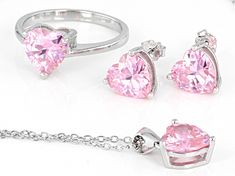 Bella Luce ® pink diamond simulants 10.44ctw heart, rhodium over sterling silver heart earrings, ring, and pendant with chain. Earrings measure approximately 0.31"L x 0.19"W and have pushback backings. Ring measures approximately 0.75"L x 0.31"W and is not sizable. Pendant measures approximately 0.56"L x 0.31"W and has an 18" cable chain with a spring ring closure. The diamond equivalent weight is 6.84ctw. Dazzling Heart Cut Jewelry For Formal Occasions, Heart-shaped Cubic Zirconia Jewelry Sets For Valentine's Day, Dazzling Heart-shaped Jewelry For Weddings, Silver Heart Cut Jewelry Sets For Valentine's Day, Dazzling Heart Shaped Cubic Zirconia Jewelry, Valentine's Day Silver Jewelry Sets With Heart Cut, Wedding Jewelry With Diamond Accents, Heart Cut, Valentine's Day Silver Heart-cut Jewelry Sets, Cubic Zirconia Heart Jewelry Sets For Gifts