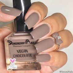 Vegan Chocolate is a brown/neutral creme nail polish that is a part of the Activist Essentials Collection from Dimension Nails. Dimension Nail's premium nail lacquer is perfect to use with nail art or all by itself. This polish is also handmade with compassion and love. Application: Apply 2-3 coats of polish and seal it in with 1-2 coats of your topcoat of choice. 100% Vegan Cruelty-free Certified by PETA, Leaping Bunny, and Logical Harmony 10 Free Free of formaldehyde, formaldehyde resin, dibut Olive And Brown Nails, Brown Nails With Bow, Brown Grey Nails, Dark Nude Acrylic Nails, Malta Nails, Milky Brown Nails, One Colour Acrylic Nails, Soft Brown Nails, Neutral Brown Nails