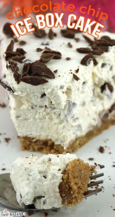 a piece of icebox cake on a plate with a fork