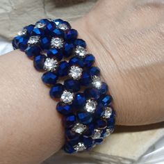 Stunning Royal Blue Crystal Stretchy Bracelet Blue Round Beads Bracelets For Party, Adjustable Blue Party Bracelets, Blue Beaded Stretch Bracelet For Party, Handmade Blue Crystal Bracelet For Party, Handmade Blue Crystal Party Bracelet, Adjustable Blue Crystal Round Bracelet, Adjustable Blue Crystal Bracelet, Jewelry Blue, Hand Crafted Jewelry