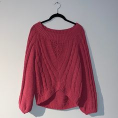 Nwot Never Worn. Size Xs Pink Chunky Knit Cropped Sweater For Fall, Casual Pink Knit Cropped Sweater, Casual Pink Cropped Knit Sweater, Casual Pink Cropped Soft Knit Sweater, Cozy Pink Knit Cropped Sweater, Pink Cozy Cropped Sweater, Cozy Pink Knitted Cropped Sweater, Pink Cable Knit Acrylic Sweater, Pink Acrylic Cable Knit Sweater