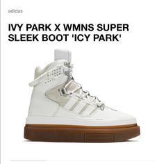 Brand New Ivy Park Icy Sneaker/Boots White High-top Sneakers With Laces For Winter, White High-top Sneakers For Winter, Sporty White Low-top Boots, White Sporty High-top Boots, White Low-top Sporty Boots, Beyonce Ivy Park Photoshoot, Adidas Ivy Park Shoes, Adidas X Ivy Park, Ivy Park Sneakers