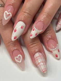 Pink  Collar    Color Nails Embellished   Nail,Hand & Foot Care Cute Nail Inspo Almond, Fall Nails With Design, Coolest Nails, Oval Nail, Nails Oval, Long Almond, Nagellack Trends, Heart Nail, Nagel Tips