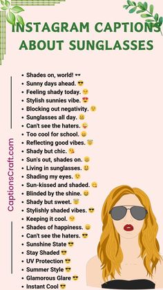 the info sheet for instagram caption about sunglasses