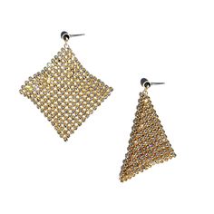 Elevate your style with these stunning crystal mesh earrings! Perfect for any occasion, they feature a modern twist with a ball post and sparkling crystal accents. Channel your inner diva and make a statement! gold plated brass with glass rhinestones Modern Gold Earrings With Sparkling Stones, Trendy Gold Bling Earrings, Chic Sparkling Gold Earrings, Chic Gold Earrings With Bling, Chic Gold Bling Earrings, Gold Crystal Earrings With Rhinestones For Party, Gold Rhinestone Crystal Earrings For Party, Trendy Gold Metal Crystal Earrings, Trendy Gold Crystal Earrings With Sparkling Stones