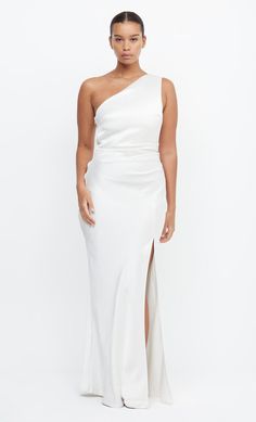 Dreamer Asym One Shoulder Bridal Bridesmaid Dress in White Ivory by Bec + Bridge Bec And Bridge White Dress, Wedding Edit, One Shoulder Maxi Dress, Wedding Dresses Plus, Dress Bridesmaids, Australian Fashion Designers, Bec And Bridge, Leg Split, Bec Bridge