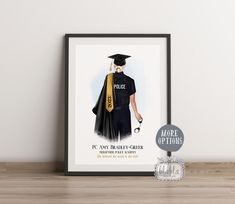 Personalised Graduation Print for Police Officer You can personalised this print with the name, skin tone, hairstyle graduation robe, sash, outfit  and the University / School name. We can create robes and sashes in any colour you need. If you need any other skin tone - please mention that in personalisation box :) Please put all the details in a personalisation box -  in the order you want them to appear on the poster. WORDING: We have some example wording - you can find it on the photos added Sash Outfit, Hairstyle Graduation, Police Academy Graduation Party, Police Graduation Gifts, Gift For Police Officer, Police Academy Graduation Gift, Congratulations On Your Graduation, Police Graduation, Police Academy Graduation