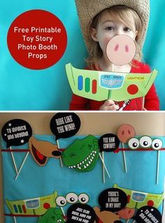 These free printable Toy Story photo booth props will put the Yee Haw! into your Toy Story birthday party! Buzz, Hamm, Aliens, Slinky Dog, Rex and more. Great if you are looking for fun party stuff for kids!