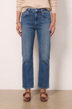 These straight leg jeans by Citizens of Humanity are a versatile denim staple, featuring a high-rise fit, medium blue wash, and ankle-length hems. They're crafted for day-to-night wear in cotton-blend denim with a hint of stretch. | CITIZENS OF HUMANITY Women's Zurie Ankle Straight Jeans, Size 25, Blue Blue Straight Fit Cropped Jeans, Blue Straight Cropped Jeans In Rigid Denim, Blue Straight Cropped Rigid Denim Jeans, Blue Straight Fit Mid-rise Cropped Jeans, Everyday Cotton Ankle-length Jeans, Blue Relaxed Fit Ankle-length Jeans, Relaxed Fit Ankle-length Cotton Jeans, Non-stretch Ankle-length Blue Jeans, Pre-washed Straight Leg Denim Blue Jeans