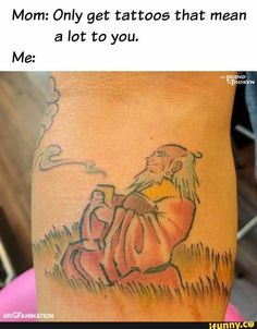 a man with a tattoo on his leg