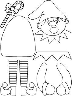 a coloring page with an elf and candy cane