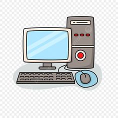 an old computer with a mouse and keyboard on the desk clipart png, transparent background