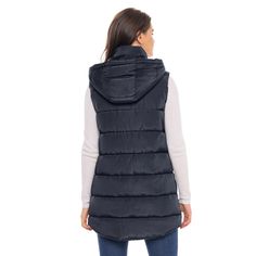 This S.E.B. by SEBBY outerwear vest for women offers a feminine and flattering fit at a great price point. Bringing designer details and all-around comfort, this womens puffer jacket vest will not disappoint. It features a detachable hood for added warmth and protection from light showers. The snaps and zipper are a stunning gunmetal finish for a very refined look. This vest can be worn as a fall coat and right into the winter as true outerwear. The loose quilted faux down insulation imparts a s Casual Fitted Winter Vest, Versatile Winter Vest For Workwear, Fitted Casual Vest For Cold Weather, Casual Fitted Vest Outerwear, Fitted Vest Outerwear For Cold Weather, Fitted Vest With Pockets For Cold Weather, Casual Fitted Sleeveless Outerwear, Fitted Sleeveless Casual Outerwear, Casual Stretch Vest