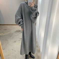 Casual Turtleneck, Cheap Sweaters, Dresses Casual Winter, Turtleneck Long Sleeve, Elegante Casual, Puff Sleeve Dresses, Sweater Dress Women, Knitted Dress, Long Sleeve Maxi