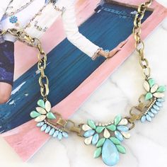 Baby Blue And Mint Green Statement Necklace. Perfect Colors For Spring And Summer. Chain Has An Antique Color To It. Necklace Measures Approx 17.5" With 3" Extender. Trendy Blue Necklace For Party, Trendy Light Blue Jewelry For Party, Trendy Light Blue Party Jewelry, Blue Jeweled Costume Jewelry Necklaces, Blue Costume Jewelry Necklaces With Jewels, Trendy Blue Jewelry For Spring, Spring Party Blue Jewelry, Spring Party Jewelry In Turquoise, Bohemian Blue Necklaces For Spring