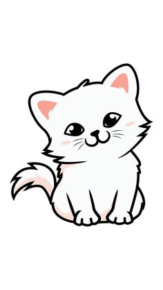 a drawing of a white cat sitting down