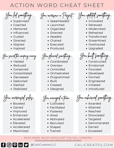 a printable action word check sheet with the words in black and white on it