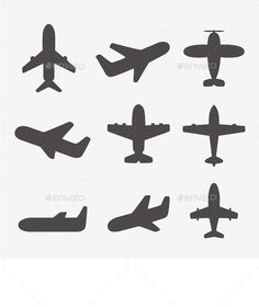 the silhouettes of airplanes are shown in black and white, including one plane with four wings