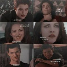 the twilight saga is shown in several different ways, including one with his eyes closed and another with his mouth open