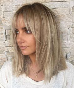 Mid Length Haircut Fine Hair, Blonde Lob With Bangs, Lob With Bangs, Blonde Lob, Stylish Hairstyles, Mid Length Hair, Medium Hair Cuts, Shoulder Length Hair, Medium Length Hair Cuts