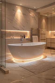 a large bath tub sitting inside of a bathroom