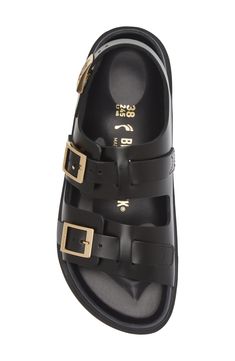 Double buckles punctuate the straps of this contoured sandal crafted from soft leather with a shock-absorbing footbed. Cushioned footbed with arch support Leather upper and lining/synthetic sole Made in Germany Summer Sandals With Arch Support, European Sandals, Walking Sandals Women, Cool Sandals, Sandals Outfit, Chunky Sandals, Black Leather Sandals, Swag Shoes, Buckle Sandals