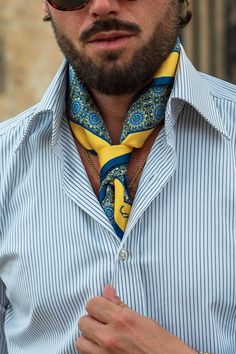 The rich medallion design will transport you to the cobblestone streets of Italy, while the luxurious silk feels sumptuously smooth against your neck. Made in Italy. The classic neckerchief size: Approx. 27" x 27". A comfortably large size that fits most men, unlike smaller bandanas. 100% silk twill: A soft, silky fabric traditionally used in men's tailoring for its look and its drape. Characterized by a diagonal weave which makes it very durable. Hand rolled hems: For the ultimate in luxury and Classic Business Scarves With Ties, Classic Business Scarves, Classic Silk Scarf With Ties, Classic Silk Neckwear With Pocket Square, Classic Silk Scarf For Gift, Classic Gold Silk Scarf For Formal Occasions, Classic Neckwear For Gifts, Classic Scarf Neckwear As Gift, Luxury Silk Scarf For Business