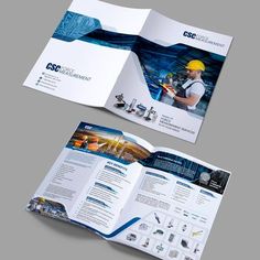 an open brochure is shown with the image of a man working on machinery