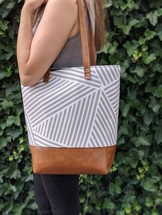 Gray and White Asymmetrical Stripe Tote  Large Tote Bag image 1 White Large Capacity Tote Laptop Bag, White Tote Laptop Bag For Daily Use, White Everyday Laptop Tote Bag, White Tote Laptop Bag For Everyday Use, White Everyday Shoulder Laptop Bag, Everyday White Shoulder Laptop Bag, White Rectangular Laptop Bag For Everyday Use, Stylish Diaper Bag, Teacher Bag