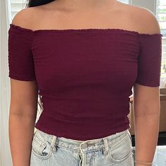 Maroon Short Sleeve Off The Shoulder Ruched Crop Top Cropped Tee Size Medium 100% Rayon With Tags Never Worn Perfect For Texas A&M Tailgate Game Day Attire Trendy Ruched Off-shoulder Tops, Ruched Off-shoulder Tops For Day Out, Ruched Tops For Day Out In Fall, Ruched Tops For Fall Day Out, Casual Off-shoulder Top For Day Out, Casual Off-shoulder Ruched Blouse, Casual Ruched Tops For Day Out, Maroon Shorts, Ruched Crop Top