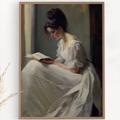 Woman Reading - Vintage Wall Art Library Reading Nook, Reading Painting, Lady Painting, Reading Girl, Library Reading, Nook Decor, Reading Wall, Lady Art, Antique Portraits