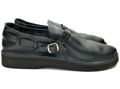 Men's Middle English - BLACK | Aurora Shoe Co. Casual Black Leather Monk Strap Shoes, Black Leather Monk Strap Shoes With Leather Footbed, Black Leather Monk Strap Shoes With Stitched Sole, Casual Leather Monk Strap Shoes With Buckle Closure, Casual Leather Monk Strap Shoes With Rubber Sole, Leather Slip-on Shoes With Tang Buckle, Leather Shoes With Tang Buckle And Plain Toe, Black Aurora, Simple Wardrobe