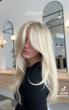 Bright Cool Blonde Hair, Butter Blonde With Shadow Roots, Long Blonde Hair Haircuts, Blonde Hair No Dimension, Norwegian Hair Line, Bright Blonde Hair With Layers, Light Blonde With Bangs, Hair Changes For Blondes, Blonde Haircut Long Layers Face Framing