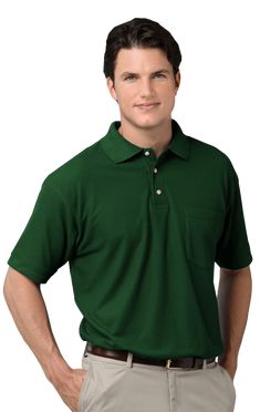 Experience the perfect blend of style and durability with this men's Teflon™ pique polo featuring a convenient pocket. Crafted from a premium 65% polyester/35% cotton fabric, this shirt is treated with Teflon™ for unbeatable stain resistance. Complete with a curl-free collar, rib-knit cuffs, and bone-horn buttons, this classic-fit shirt comes in a variety of colors and sizes ranging from XS to 6XL. Elevate your wardrobe with this must-have addition! updated 1/15 Collared Solid Color Polo Shirt With Pockets, Green Relaxed Fit Polo Shirt, Classic Green Polo Shirt With Relaxed Fit, Sock Company, Shirt With Pocket, Bone Horn, Pique Polo Shirt, Big And Tall, Knit Cuff