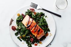 Recipes & Menus | Epicurious.com Balsamic Glazed Salmon, Salmon With Spinach, Raisin Recipes, Italian Seafood Recipes, Salmon Dishes, Golden Raisins, Glazed Salmon, Fish Dinner, Spinach Recipes