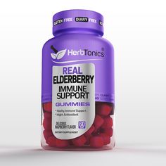 a bottle of elderberry gummies on a white background