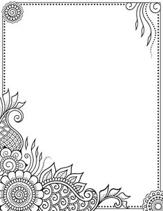 a black and white drawing of an ornate frame with flowers in the center, on top of