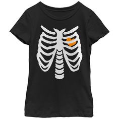 No bones about it, all the ghosts and ghouls are trying to get their paws on the Lost Gods Skeleton Rib Cage Love Black T-Shirt! An orange heart is printed within a rib cage on the front of this spooky black skeleton shirt. Size: xl. Gender: female. Age Group: adult. Pattern: Fictitious Character. Material: Cotton. Skeleton Rib Cage, No Bones About It, Black Skeleton, Orange Heart, Gods Girl, Love T, Skeleton Shirt, Halloween Skeleton, Girls Tees