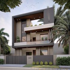 a two story house with balconies on the second floor