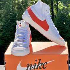 New With Box. Excellent Condition - 100% Authentic Blazer Mid '77 Jumbo Color: White / Mantra Orange - Sail Size: Mens Us 10 | Womens Us 11.5 Includes An Original Nike Box Style: Dh7690 100 **I Welcome Fair Offers. Use The Offer Button And I Will Either Accept It Or Counter.** Thanks For Looking And Sharing Be Sure To Check Out My Closet For Other Athleisure And Activewear Products That You Can Bundle And Save!! New To Poshmark? Sign Up Today And Use Code Mopark922 To Get $10 Off Your First Purc Sporty Orange High-top Sneakers With Gum Sole, Orange High-top Skate Shoes With Vulcanized Sole, Orange High-top Sports Sneakers With Gum Sole, Orange High-top Sneakers With Gum Sole For Sports, Retro Orange High-top Sneakers For Streetwear, Sporty Orange Mid-top Skate Shoes, Orange Lace-up High-top Sneakers With Gum Sole, Orange Mid-top Sneakers With Gum Sole, Casual Orange Mid-top Custom Sneakers