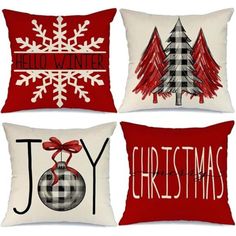 four pillows with christmas designs on them